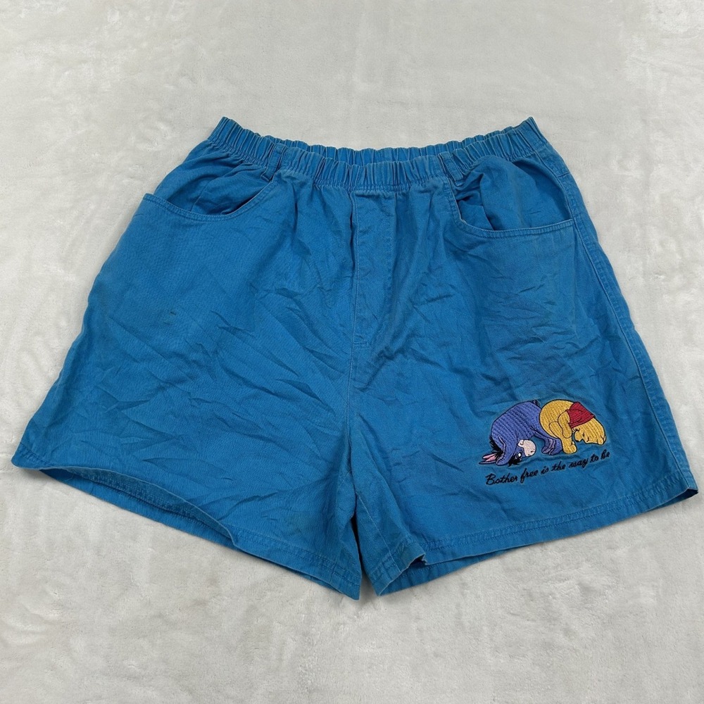 Disney Store Shorts Womens Large Blue Winnie the Pooh Eeyore Embroidered Cotton